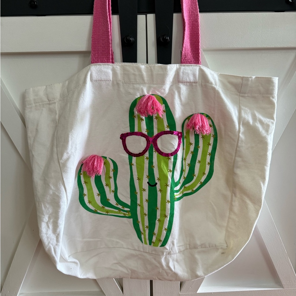 Cactus Tote Bag with Pink Handles